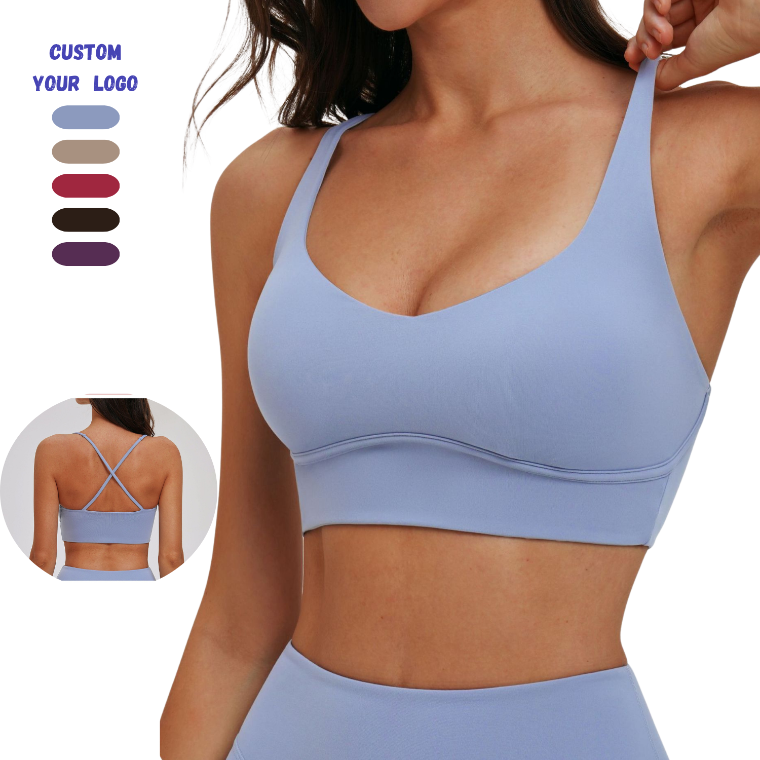 Women Brushed Yoga Sports Bra with Cross Open Back V Neck Tight Fit Design Stretchy Support Bra for Running Gym Outdoor Training
