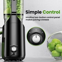 Elektrische Masticating Juicer, hele fruit- en groenten invoeropening, makkelijk schoon te maken, roestvrijstalen ontwerp, 2 bekers capaciteit, huishoudelijk gebruik