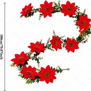 Guirnalda navideña artificial de eucalipto y poinsettia de 100cm-200cm, decoración colgante de plástico para pared, para el hogar, exteriores y bodas - Product Image 5