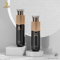 Emballage cosmétique en gros, flacon pompe rond noir pour lotion, pot en verre transparent pour crème, flacon pour toner pour soins de la peau avec logo
