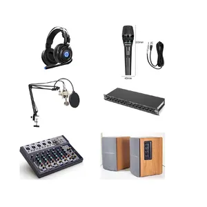 Radio Station Package: 6 channels channel mixer+ audio processor+ studio mic+ monitor speaker+ headphone+ mic stands+ bop cover