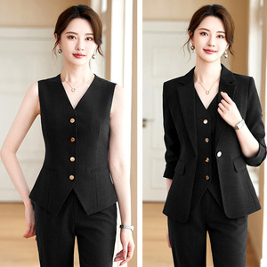 Women's Gray Slim Fit Suit Set Polyester Worsted Anti-Wrinkle Commute Three Piece - Product Image 2
