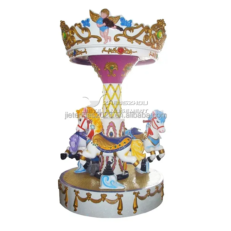 Đồng tiền hoạt động Kiddie cưỡi vương miện Carousel nhỏ vui vẻ đi vòng 3 Ghế Mini Carousel cho công viên giải trí