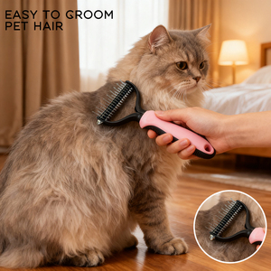 Spazzola da Bagno per Cani in Acciaio Inox e TPR, Pettine a Doppia Faccia per Rimozione Nodi e Pelo di Gatti, Sicuro e Portatile - Product Image 6