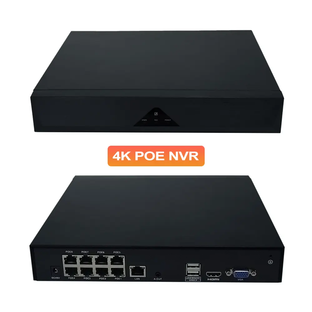 Para Câmera de Vigilância H.265 + Segurança 8 Canais NVR Recorder com AI Human/Vehicle Detection CCTV Camera System 4K POE 8CH NVR