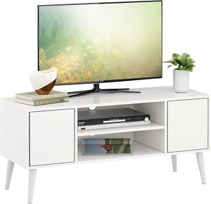 Soporte de <span class=keywords><strong>TV</strong></span> de entretenimiento moderno de mediados de siglo, <span class=keywords><strong>mesa</strong></span> de consola de <span class=keywords><strong>TV</strong></span> de <span class=keywords><strong>55</strong></span> pulgadas con diseño minimalista y estantes de almacenamiento para sala de estar - Product Image 1