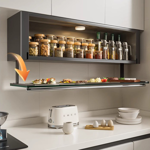 Moderno Estante Flotante de Acero al Carbono para Montaje en <span class=keywords><strong>Pared</strong></span>, Organizador de Especias Abierto para <span class=keywords><strong>Cocina</strong></span> con Repisa de Cristal - Product Image 3