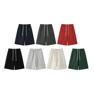 Autumn American Retro Solid Color Fleece <strong>Lined</strong> Warm Cropped <strong>Pants</strong> Oversize Straight Casual Shorts for Men - Product Image 2