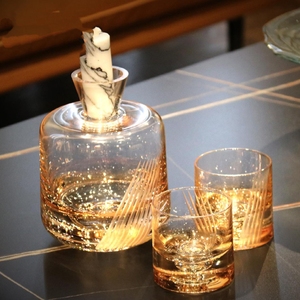 Ensemble de carafes à vin en verre empilables, 3 verres à whisky à l'ancienne, style vintage, capacité de 340 ml, pressés à la machine - Product Image 5