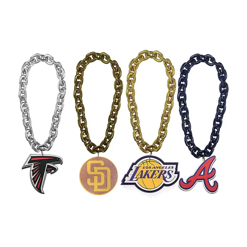 Wholesale Fanfave Football Baseball Team EVA 3D Link Fanchain Necklace Custom Logo Sliver Gold Black Filled Necklace Fan Chain