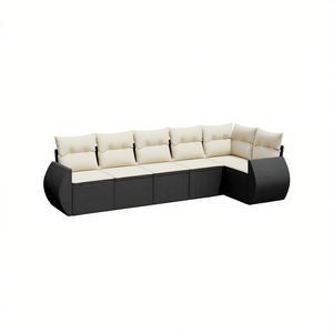 Ensemble de canapés de jardin en rotin noir avec coussins en polyester, mobilier d'extérieur au design contemporain - Product Image 1
