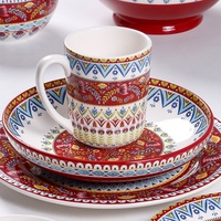 Omk Creative 2025 Nouvelle assiette plate en céramique peinte en rouge pour la maison, assiette à soupe, bol à riz, style moyen-oriental, assiette à dîner pour les fêtes