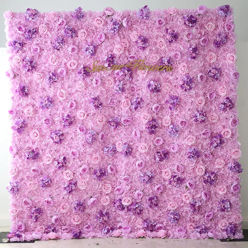 5d purple color roll up fabric curtain wall flowers wall wedding decor