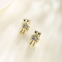Boucles d'oreilles clous tendance et élégantes, mini robot carré en zircon cubique, doré brillant, faible irritation, délicates, pour jeunes, usage quotidien et social