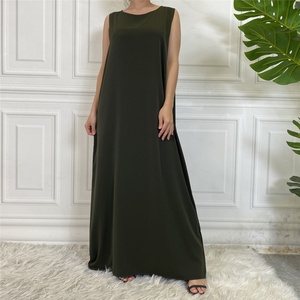 6595# Hot Sale Summer Design Nida Material Solid Color Simplicity Versatile Sleeveless Inner Dress Muslim Islamic Popular Dress - Product Image 6