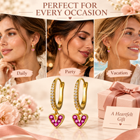 Boucles d'oreilles créoles fines plaquées or avec zircons cubiques et breloques cœur rose – Cadeau tendance pour mariage et fête pour femme – Bijoux de mode