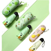 Fruitparaplu 5-voudig opvouwbare zakparaplu met zwarte coating, zonneparasol, zonnebescherming, damesparaplu, zwarte paraplu