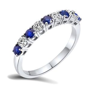 Anello in Oro Bianco 14K con Diamante Autentico, Smeraldo Verde, Rubino <span class=keywords><strong>Rosso</strong></span>, <span class=keywords><strong>Zaffiro</strong></span> Blu, 9 Pietre, Zirconia Cubica, Fede Nuziale e di Fidanzamento per Donne - Product Image 1