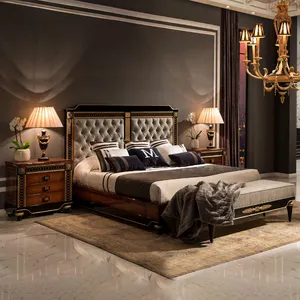 Мебель для отеля, неоклассическая кровать из цельного дерева, европейская резная французская Главная спальня, роскошная тканевая кровать