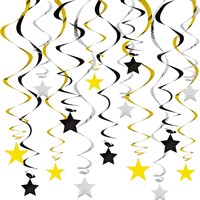 15 Stück Plastik-Sternform Schwarz Gold Silber Glitzer Spiralförmige Girlanden-Dekorationen für Abschlussfeier Geburtstag Hochzeit Neu