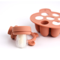 Ours mignon Design bébé fruits mangeoire et mini congélateur plateau à grignoter Combo lait maternel Popsicle moules pour le soulagement du refroidissement