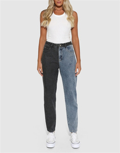 2022 personnalisé <span class=keywords><strong>jean</strong></span> deux tons Denim noir et bleu <span class=keywords><strong>taille</strong></span> <span class=keywords><strong>haute</strong></span> personnalisé lavé <span class=keywords><strong>jean</strong></span> femmes <span class=keywords><strong>Jean</strong></span> pantalon - Product Image 3