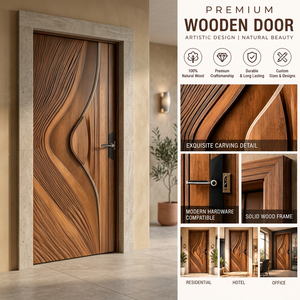 Custom Solid Wood Carved Modern Front Entry Door for Bedroom <b>Bathroom</b> Living Room Home Office Dining & Hotel Use - Product Image 4