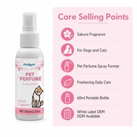 Zourunan 60ml Parfum pour animaux de compagnie à la fleur de cerisier, spray désodorisant longue durée pour chiens et chats, étiquette blanche professionnelle OEM