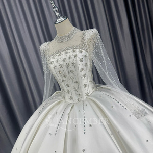 Lscm104 Luxury <b>Wedding</b> Dress Full Satin Skirt Sheer Beaded Crystal Floral Corset Princess Bridal Ball Gown Jancember - Product Image 3