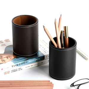 Xintaiyang Leather Pen Holder 10.8x8.0 Cm Desktop Storage Tube For Stationery And <b>Makeup</b> Brushes - Product Image 2