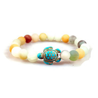 Bracelet tortue en pierre naturelle de malachite et pierre volcanique de 8 mm, pour couple, amitié, tendance