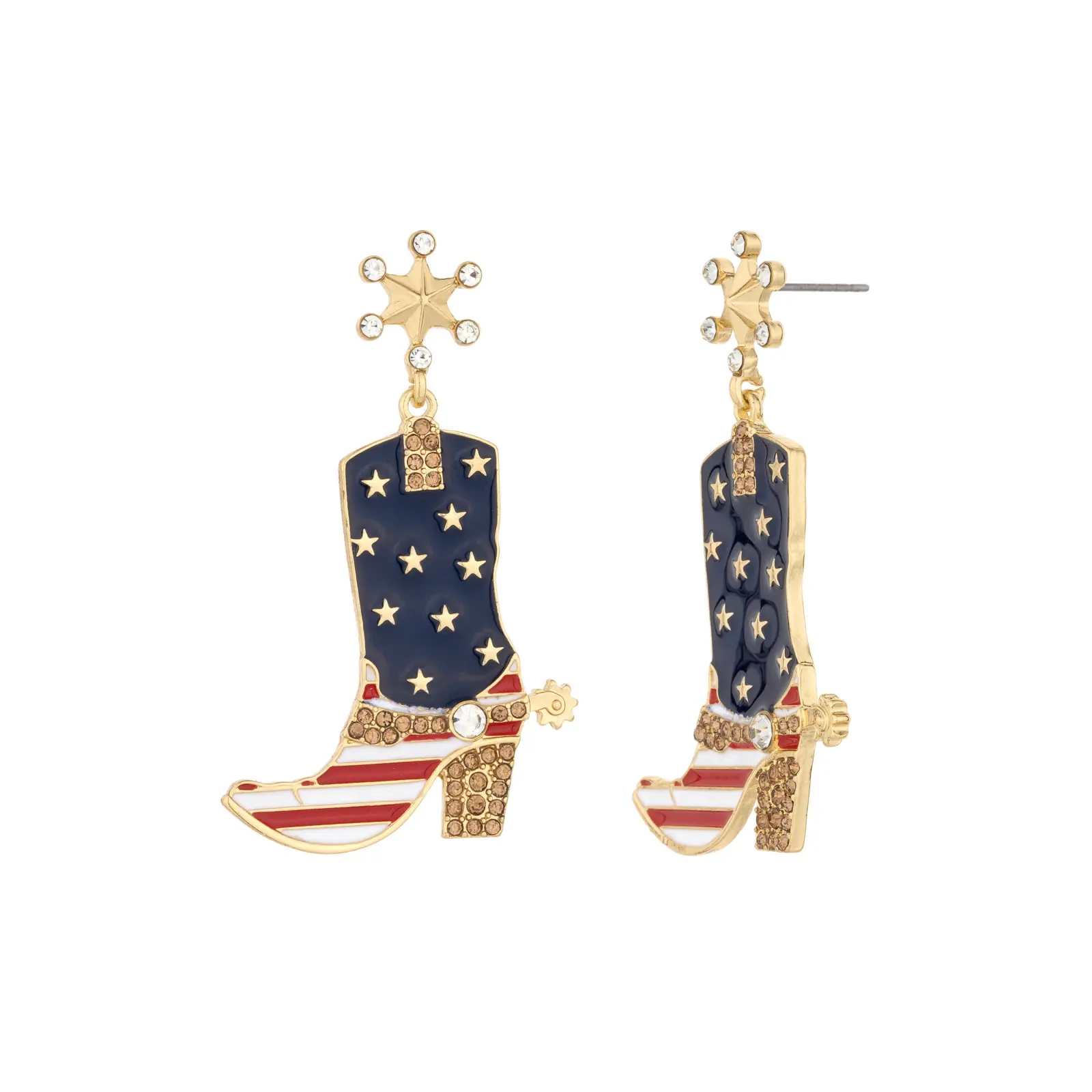 Placcato oro Americana collezione gioielli stivali da Cowboy girasole cappello rosso bianco blu goccia orecchini pendenti per le donne