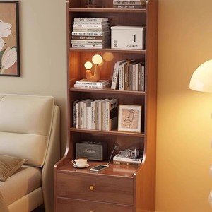 Solid Wood Bedside Table Bookshelf Integrated Multi Layer Storage <b>Shelf</b> Bedroom Nightstand With Drawers Narrow Cabinet - Product Image 1