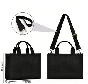 Sac à main pour femmes en toile de coton noir avec logo personnalisé, sac bandoulière, sac fourre-tout avec logo personnalisé pour femmes - Product Image 1