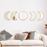 Lot de 5 Miroirs Muraux Décoratifs en Verre au Design Naturel, Cadre en Plastique, Miroir Phases de Lune pour Décoration Intérieure