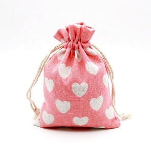 Ecológico lindo impreso Rosa pequeño paño regalo embalaje muselina Lino algodón lona cordón bolsas con logotipo - Product Image 4