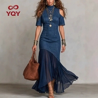 Nouvelle Robe Longue Décontractée et Élégante pour Femme, Style Printemps-Été, Épaules Dénudées, Manches Courtes Amincissantes, Ourlet en Maille à la Française
