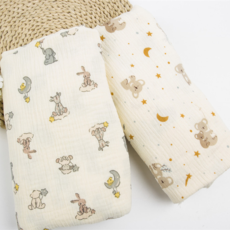Custom Cartoon Design Printed Muslin Cloth 100% Organic Baby Clothes 100% Cotton Double Layers Gauze Fabric for Baby
