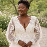 Robe de mariée grande taille, robe de bal, corset, robes de mariée avec manches, col en V, dentelle pour la mariée, sur mesure