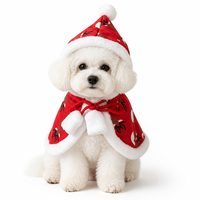 Cape à capuche pour chien Noël/Halloween, avec bordure en fausse fourrure, imprimé renne, en polaire, pour petits et moyens chiens et chats, manteau chaud d'hiver
