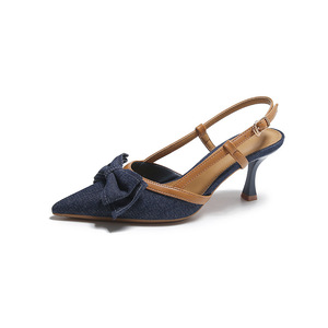 Sandali a punta in vera pelle da <span class=keywords><strong>donna</strong></span> nuovo stile con tacco in <span class=keywords><strong>denim</strong></span> tacchi alti <span class=keywords><strong>scarpe</strong></span> pump da <span class=keywords><strong>donna</strong></span> estive - Product Image 5