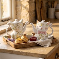 Théière en céramique en forme de chat mignon, style rustique peint à la main, carafe 3D en forme de chat pour tisanes et eau froide pour la maison