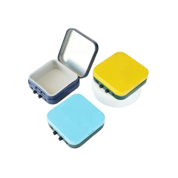 Child Safe Metal Case Hinged Tin Box Custom Square Tin Containers Child Resist Box for Chocolate Mint Candy