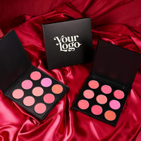 Palette de fard à joues 9 couleurs à marque privée, maquillage rose pour le visage, longue tenue, végétalien, en plastique