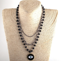 Collier ras du cou punk rond avec pierres disco, chaîne de chapelet en verre cristal noir multiple, pendentif croix à 3 couches