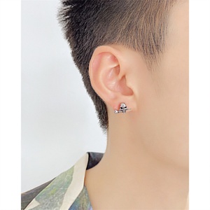 Pendientes de Acero Inoxidable Estilo Hip Hop con Diseño de Rosa y Calavera - Product Image 3