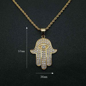 Collar con Colgante de Mano de Hamsa Yunique, Acero Inoxidable Dorado, Incrustaciones de Cristal, Cadena Trenzada, Joyería de Regalo - Product Image 3