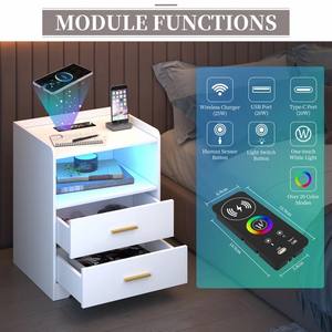 Mesita de noche eléctrica estrecha Retro blanca moderna del Reino Unido, mesita de noche para sofá, mesitas de noche de madera maciza con luz Led <span class=keywords><strong>y</strong></span> cajón - Product Image 6