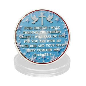 Fe sobre el miedo Cruz colorido relieve chapado en oro moneda conmemorativa venta al por mayor Biblia telón de fondo tema Papa regalo medalla - Product Image 3