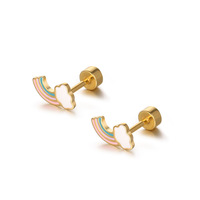 Boucles d'oreilles en acier inoxydable pour femme, Design Simple, nuage arc-en-ciel, émail frais